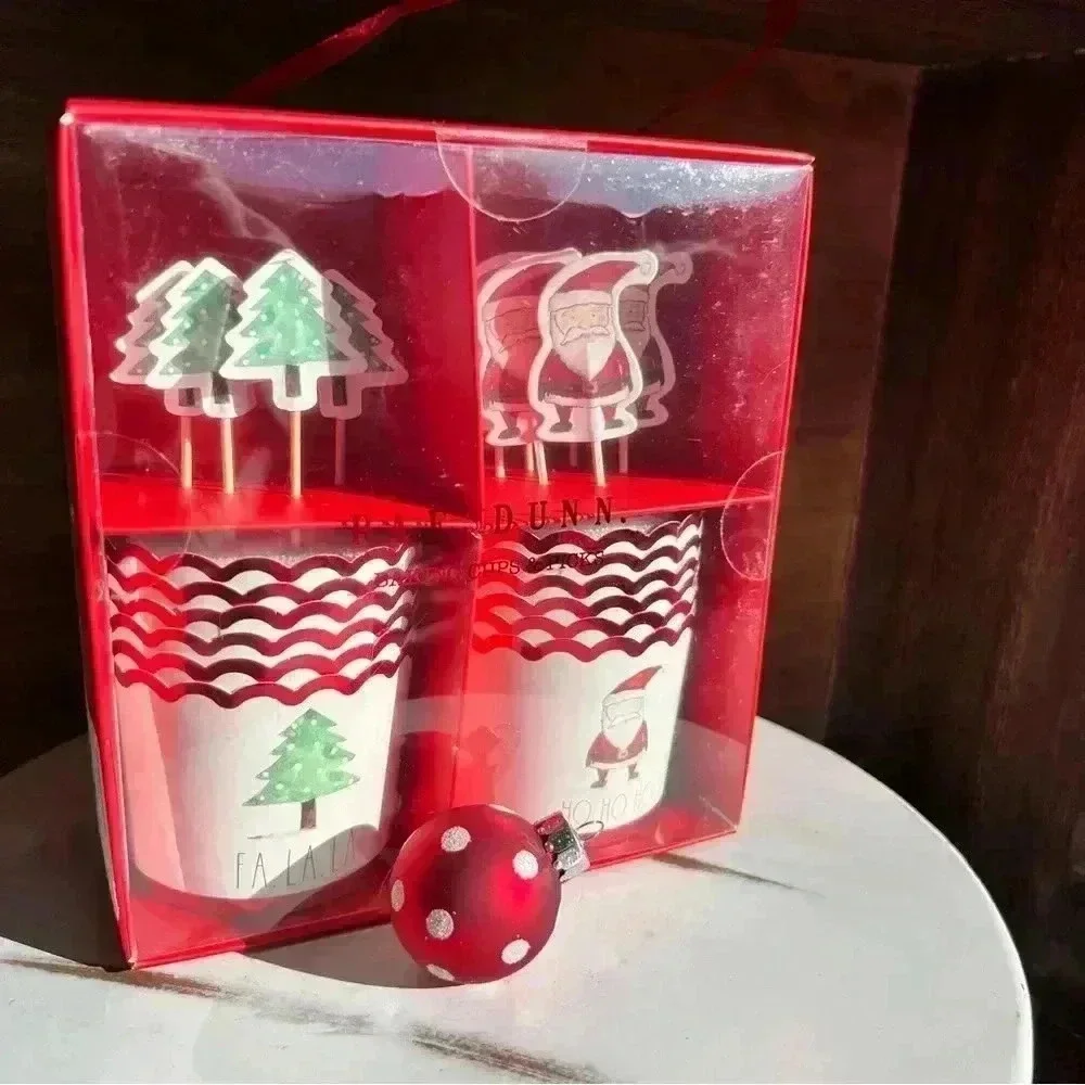 24 pc SET - Rae Dunn Cute Baking Cup SET - 12 baking Cups & 12 Holiday Picks